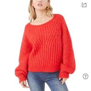 Free People Carter Pullover Cozy Slouchy Knit Women's Sweater Red Hot Sz Medium